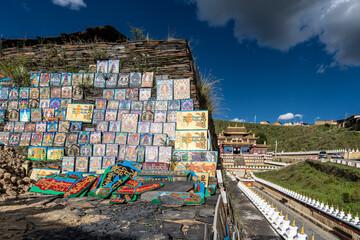 Pile of Mani stones from the Anigongma nuns' convent, Gerima village, Tagong , Garzê Tibetan Autonomous Prefecture, Sichuan,  China