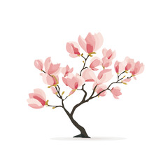 Flat 2D minimalist illustration of a Magnolia Tree, modern vector design with white background. © MiniVex