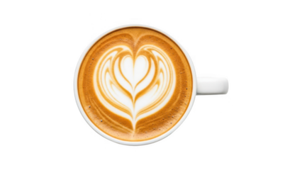 A steaming cup of latte with a heart design on top isolated on transparent background tshirt design