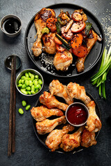 Asian style banquet or buffet. Chicken dishes.
