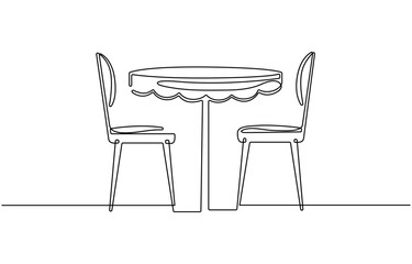 Continuous one line drawing of Table with office chairs.