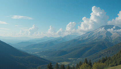 Mountains rise high under blue sky with clouds, capturing the beauty of nature in a vast landscape during daylight