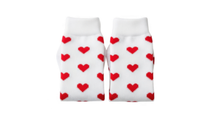 Pair of white baby socks with red heart pattern isolated on transparent background tshirt design