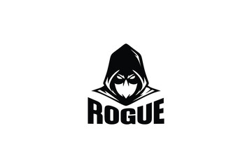 Rogue logo template design. Head of Ninja Character Logo Design with  and Hood 