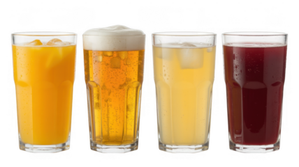 Four Glasses of Different Colored Drinks on Black beverages alcohol isolated on a transparent background
