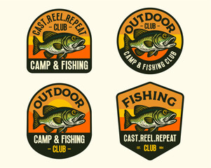 RETRO VINTAGE FISHING OUTDOOR ADVENTURE LOGO BADGE PATCH FOR HAT, T-SHIRT, STICKER