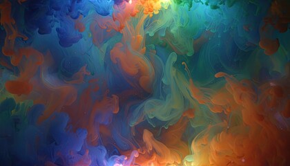 Abstract Swirling Nebula Of Vibrant Orange Blue And Green Colors With Sparkling Particles In Cosmic Atmosphere
