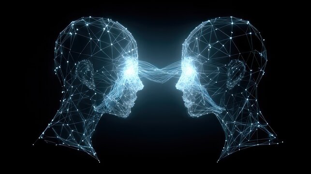 Connected Minds: A mesmerizing representation of two minds interconnected through ethereal lines of energy, depicting the intangible bond of shared thought and mutual understanding.