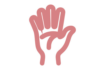 Red Outline Icon of a Hand with Fingers Spread Open hand gesture