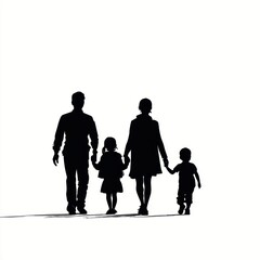 Family Silhouette in Harmony: The tender silhouette of a family, holding hands, walks into the future together, exuding love, togetherness, and familial bonds.