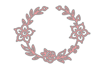 Red Floral Wreath with Flowers and Leaves on Black Background branches