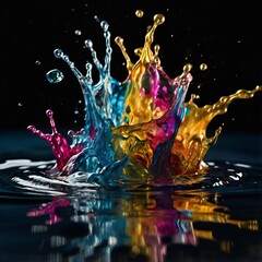 colorful water splash on black background