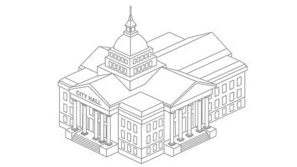 Architectural drawing of a classic city hall building with a prominent dome and columns © Ziaul_Studio