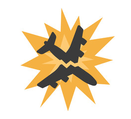 Airplane crash icon, air plane aircraft explosion accident sign symbol vector graphic illustration, broken aviation jet emergency hazard warning alert flat, airline damage issue image clip art