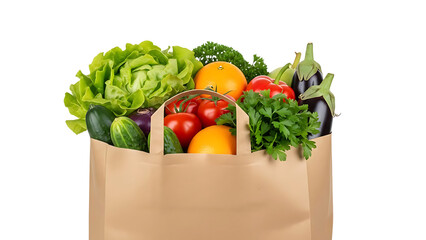 Fresh produce and vegetables in a brown paper grocery bag