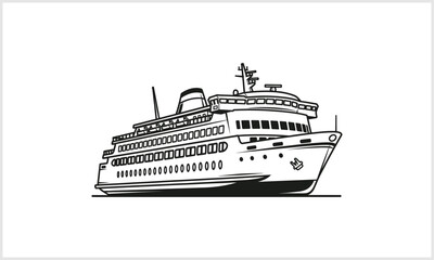 Fototapeta premium Ocean Liner Silhouette: A stylized representation of a grand ocean liner, rendered in elegant monochrome, evokes the romance of maritime travel and the allure of distant shores. 