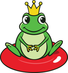 Funny Retro Frog Prince Character Wearing Crown Holding Red Heart Vector