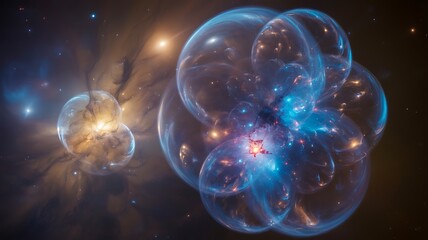 Obraz premium Abstract cosmic bubbles illustrating quantum physics concept 