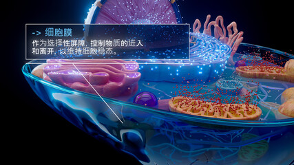 中文细胞周围质膜的 3D 图示