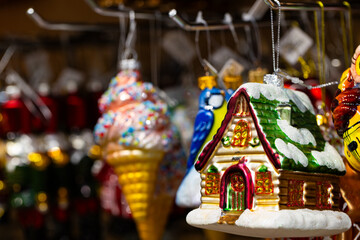 Colorful Glass Christmas Ornaments with Gingerbread House and Ice Cream Cone