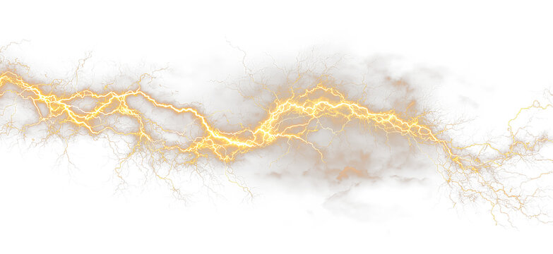 Electric Storm Lightning Bolt PNG Golden Strike Flash Energy Transparent Background PNG