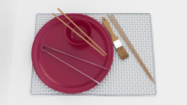 BBQ equipment on white background