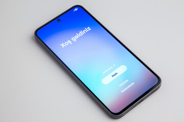 welcome screen on smartphone in Azerbaijani