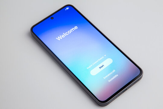 welcome screen on smartphone in English