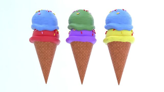 three colorful ice cream