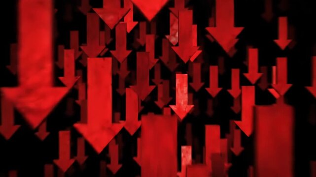 Red arrows pointing downward in chaotic arrangement 4k video