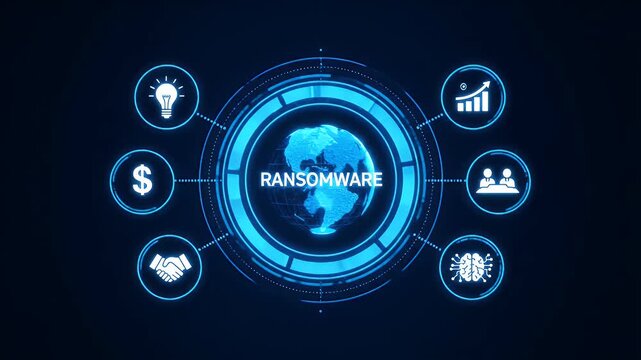 Ransomware cyber security attack concept on a digital interface