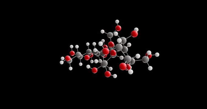 Dextrin molecule, rotating 3D model of e1400, looped video on a black background
