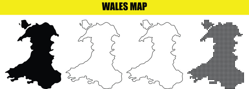 wales map silhouette outline and dotted graphic representation of welsh country geographical borders vector