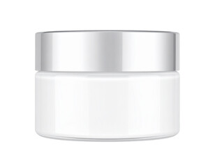 Luxury White Cream Jar with Reflective Lid, Minimalist Front View