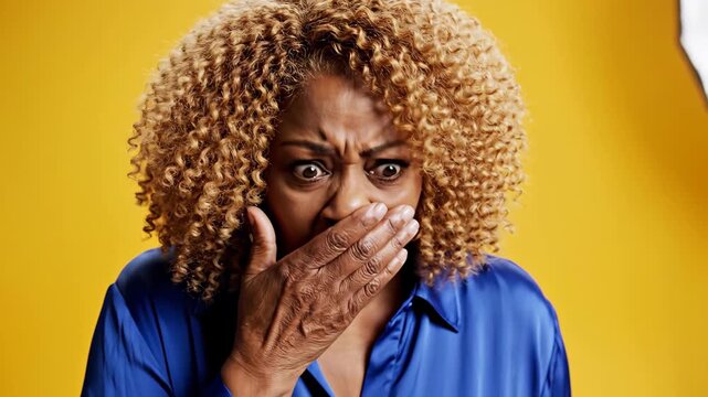 Mature woman's emotional journey: surprise, disgust, and shock expressions series