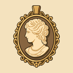 Cameo vintage accessory in retro style. Vector illustration in earthy tones
