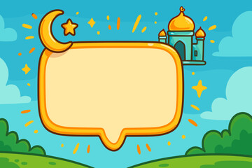 Cartoon Ramadan Celebration with Mosque and Moon