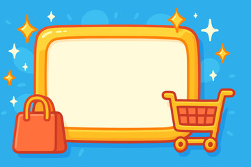Bright Shopping Cart and Bag with Empty Frame