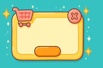 Cute Shopping Cart Icon with Stars on Teal Background