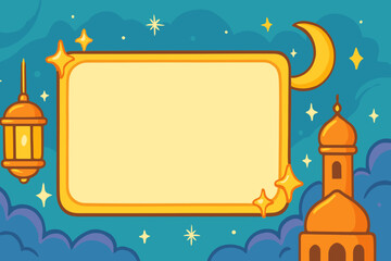 Ramadan Islamic Theme Frame with Lantern and Mosque