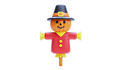 3D Halloween Pumpkin Scarecrow on White Background