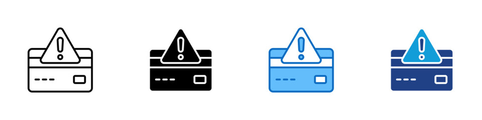Payment Warning Multiple Style Icon Design Vector - Credit card with alert symbol representing payment issues, transaction risk, or billing problems