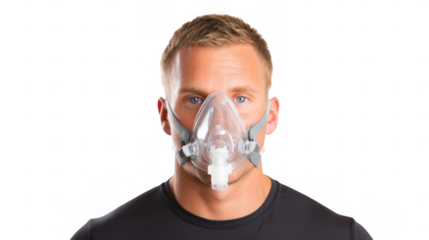 Oxygen mask with a yellow strap, featuring a transparent design for visibility, ensuring a secure and comfortable fit for patients needing respiratory support