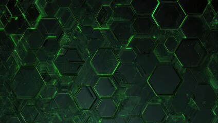 Hexagonal Pattern with Green Lighting and Geometric Design.