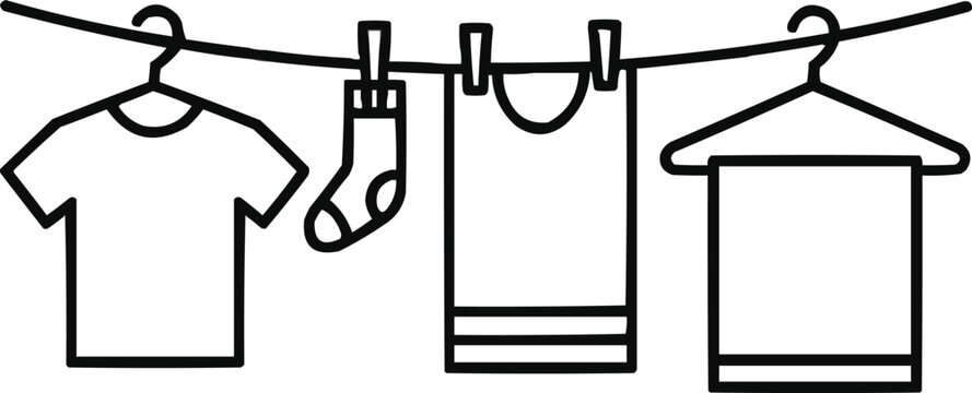 Modern Clothes Line Outline Icon Set Minimal Laundry and Drying Symbols