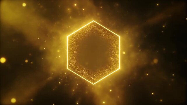 golden mist gradients condense into a shimmering hexagon shape, edges glowing with warm light