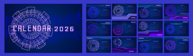 Calendar creative with blue futuristic tech design background