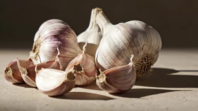 Fresh Garlic Bulbs and Cloves With Subtle Shadows