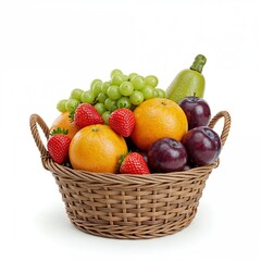 Modern Fruit Basket with Fresh Colorful Fruits on White Background Studio Shot
