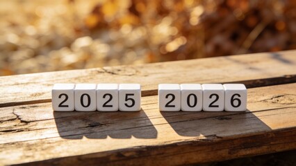 나무배경위의2025에서2026으로바뀌는흰색블록